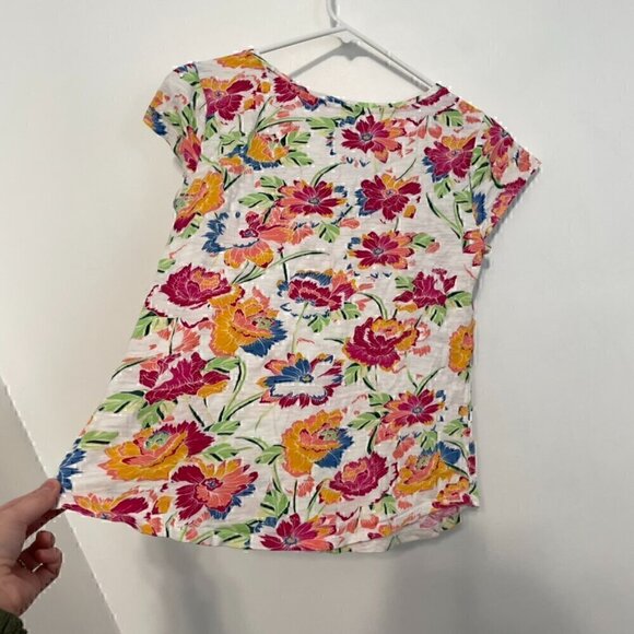 GAP Easy Tee White Pink Multi Floral Scoop Neck Short Sleeve 100% Cotton T-Shirt - Picture 9 of 11